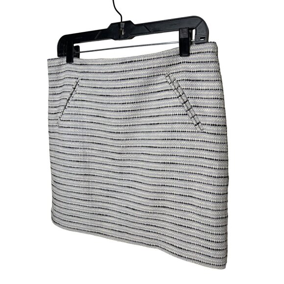 Loft Skirt Womens 8 Medium Mini Blue Black Cream Striped Tweed Work Casual - Picture 4 of 13